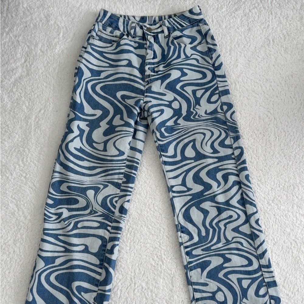 SHEIN Blue and White Swirl Pattern Jeans
